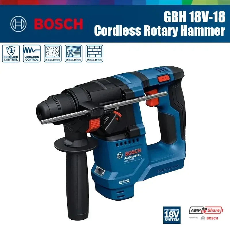 Bosch GBH 18V-18 Trapano Tassellatore a Percussione a Batteria SDS PLUS Professionale 18V Brushless Senza Batteria