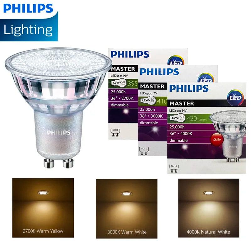 PHILIPS GU10 PAR16 4,9 W LED MASTER LEDspot 220-240 V Lampadina Dimmerabile 2700 K 3000 K 4000 K Bianco Caldo Sostituisce Lampada Alogena GU10 da 50 W