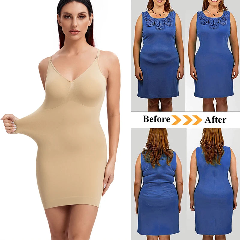 Sexy Full Slip Shapewear Abito da donna Scollo a V Aderente Biancheria intima Compressione liscia Shaper del corpo Dimagrante Vita Addome Pancia Corsetto