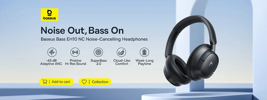 Cuffie Wireless ANC Baseus 80H, Auricolari Over-Ear con 95% di Cancellazione del Rumore, Cuffie Bluetooth 6.0 BH1 NC LITE