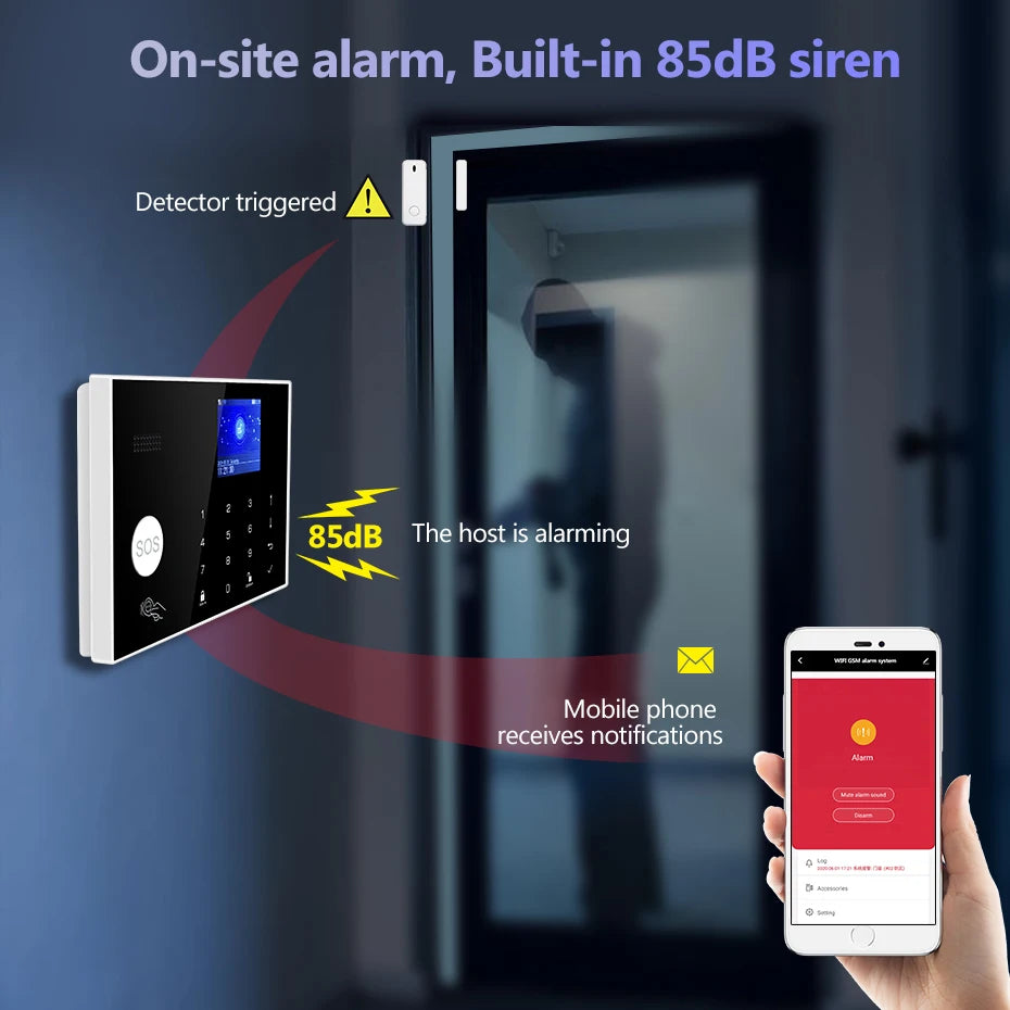 Sistema di Allarme KERUI WIFI GSM con Supporto per 3 Zone Cablate, Allarme Domestico Antifurto Compatibile con Tuya Smart, Sensore PIR 433MHz per Protezione di Sicurezza