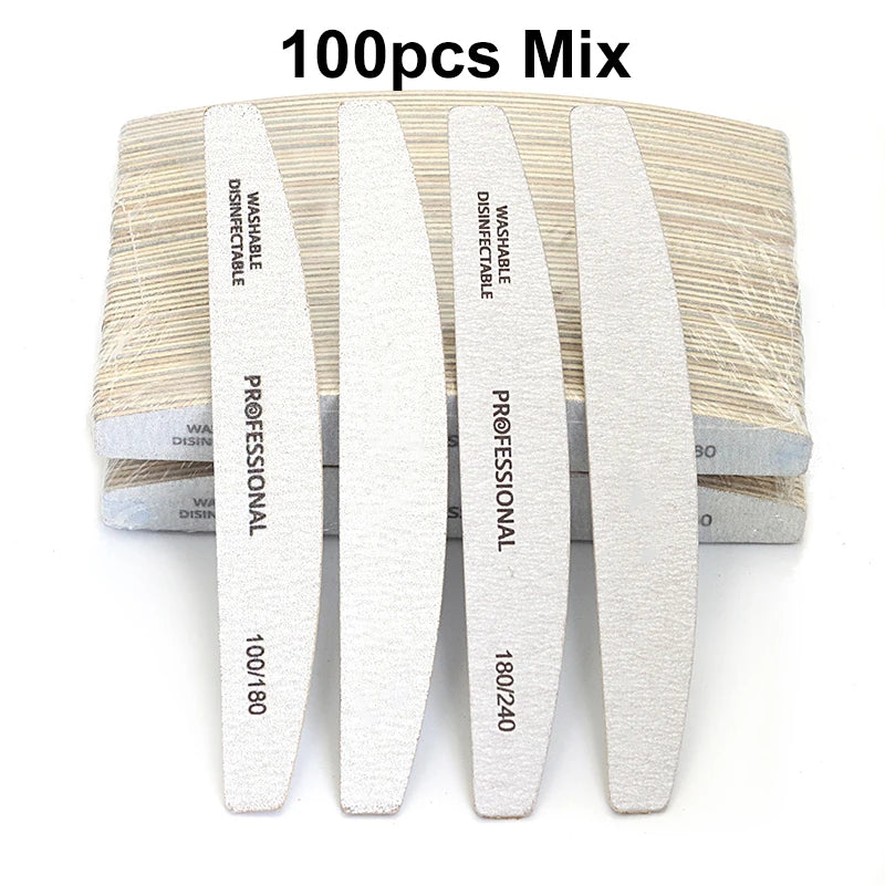 50/100 Pz Lime per unghie professionali in legno 180/240 Buffer 100/180 Grigio Barca Legno Carta vetrata Blocco Gel Lucidatore Levigatura Lime per unghie