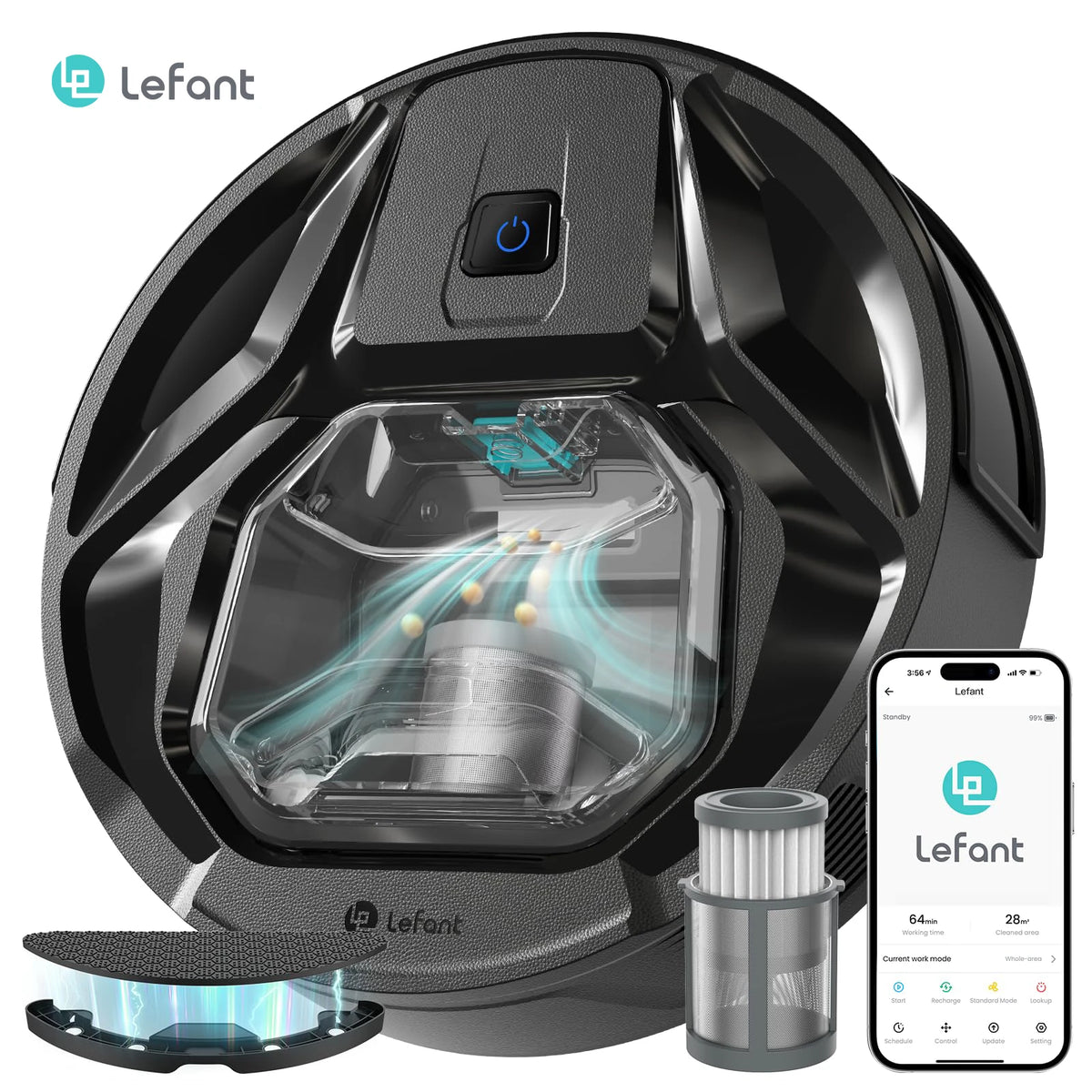 Robot Aspirapolvere Lefant M320 con Funzione Lavapavimenti, Potente Aspirazione 6000Pa, Contenitore Polvere Visibile, Rilevamento Tappeti, Controllo Vocale Alexa