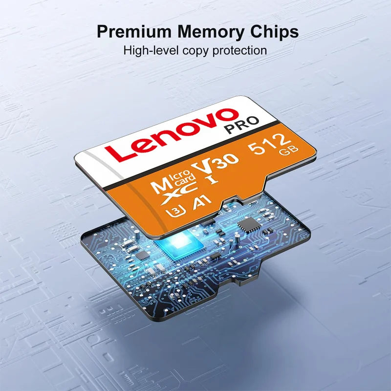 Scheda di memoria Micro SDXC Lenovo ad alta velocità, disponibile nelle versioni da 512 GB, 256 GB, 1024 GB e 128 GB, standard UHS-I V30 U3, per la registrazione di video in 4K e per fotocamere di droni.