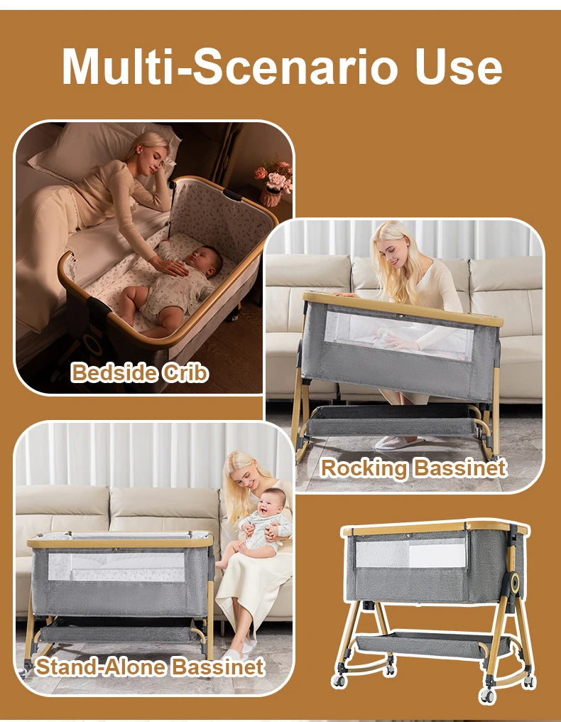 Lettino 3 in 1 Culla Comodino Culla Box per bambini 0-3 anni bambino multifunzione pieghevole e sollevabile Con zanzariera e ruota