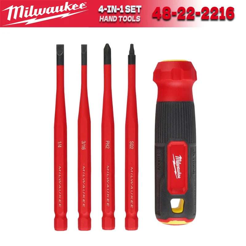 Milwaukee Set Cacciaviti Isolati 4-in-1 1000V con Punte Sottili Intercambiabili, Set Cacciaviti Multiuso, Utensile Manuale 48-22-2216