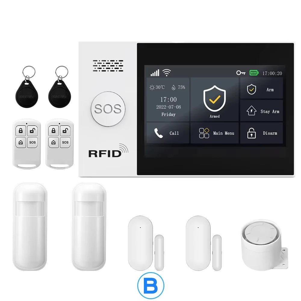 Allarme GSM WiFi compatibile con l'app Tuya Smart Life, rilevatore di intrusioni wireless per casa, garage, ufficio, negozio, protezione con avvisi in tempo reale.