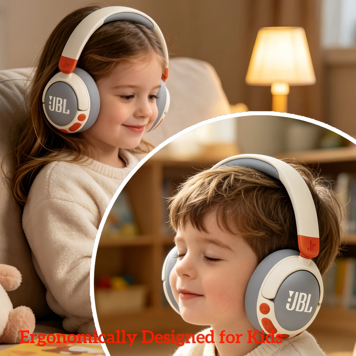 Cuffie wireless intraauricolari per bambini JBL Junior 470NC con cancellazione del rumore, batteria a lunga durata, ricarica rapida e connessione wireless.