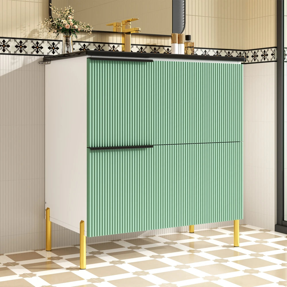 Mobiletto per lavabo da bagno con lavabo in ceramica, lavabo singolo con cassetti in MDF, organizer per mobile da bagno in piedi con lavabo