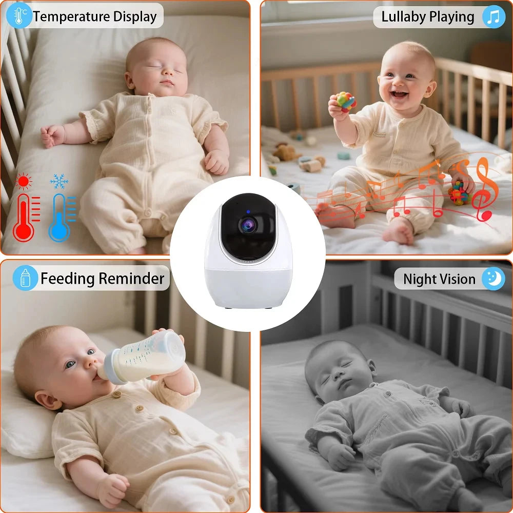 Monitor per bambini HD da 4,3 pollici con telecamera PTZ, funzione di panoramica, inclinazione e zoom, monitor video per bambini con sensore di temperatura, audio bidirezionale, visione notturna, modalità VOX, melodie per la