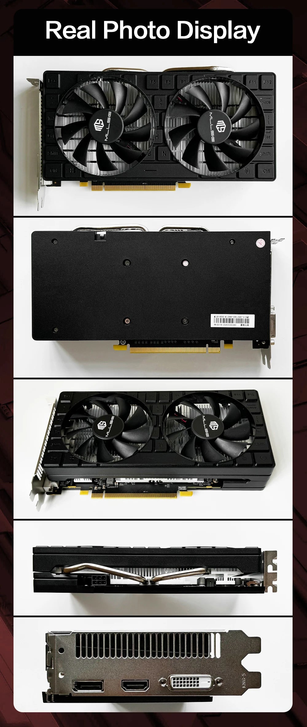 Scheda Video da Gioco MLLSE RX 580 8GB 2048SP GDDR5 256Bit 6Pin PCI Express 3.0 × 16 AMD Radeon GPU RX 580 8G