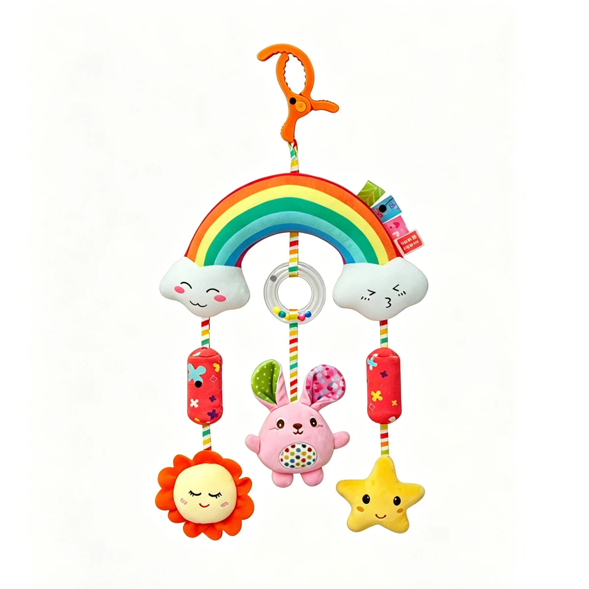 Giocattolo di Peluche per Neonati con Sonaglio e Sottoposto a Pressione per lo Sviluppo Multi-Sensoriale del Bambino 0-12 Mesi, Regalo Perfetto per Neonati per Culla e Seggiolino Auto