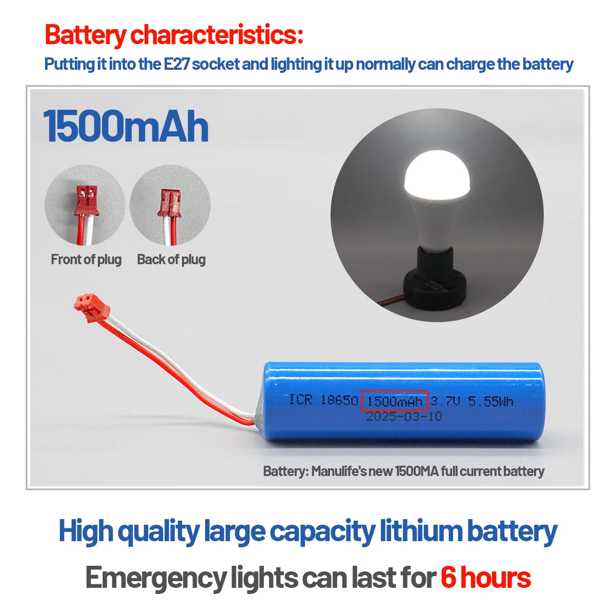Lampadina LED ricaricabile E27 7W 1500mAh 220V 110V Lampadina di emergenza per alimentazione domestica Lampada da giardino per portico da campeggio in guasto all'aperto
