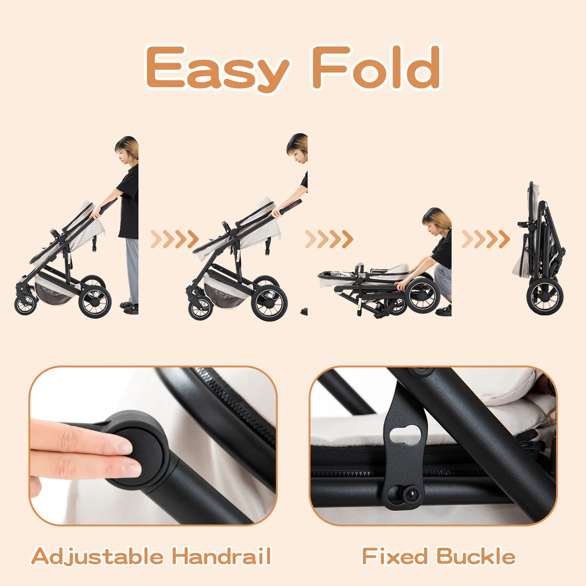 Lussuoso passeggino da viaggio portatile 3 in 1 Carrello pieghevole in alluminio ad alto paesaggio Carrozzina a quattro ruote per neonato