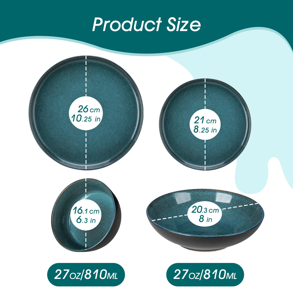 Set di piatti in ceramica PLAYB, 18/24 pezzi, con smalto reattivo, set di stoviglie in gres, comprensivo di 6 piatti da portata, 1 piatto da dessert e 1 ciotola per cereali.