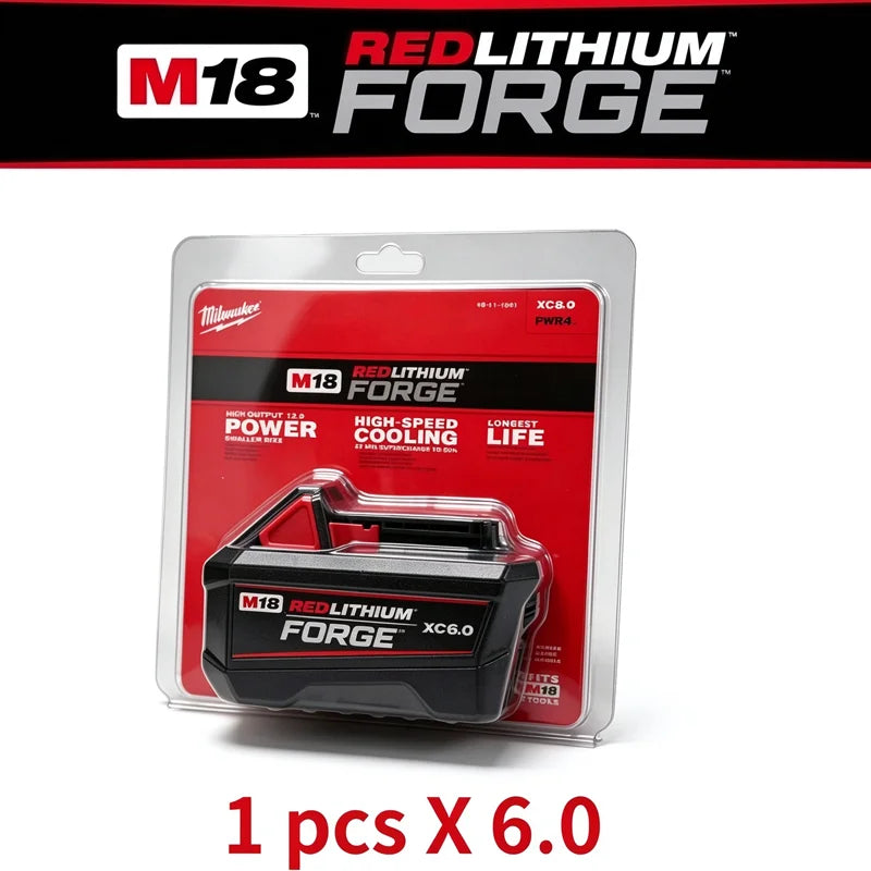 Milwaukee 100% M18 REDLITHIUM FORGE 6.0 Batteria – Ioni di Litio Standard, 18V, 48-11-1861 Per Tutti gli Utensili Elettrici a Batteria della Serie M18