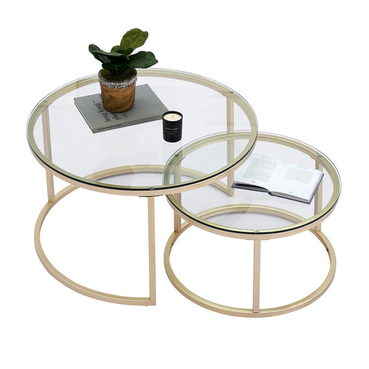 EGOONM Tavolino da caffè in ferro 2 in 1 Tavolino da salotto per piccolo appartamento alla moda Tavolino da caffè rotondo in vetro temperato
