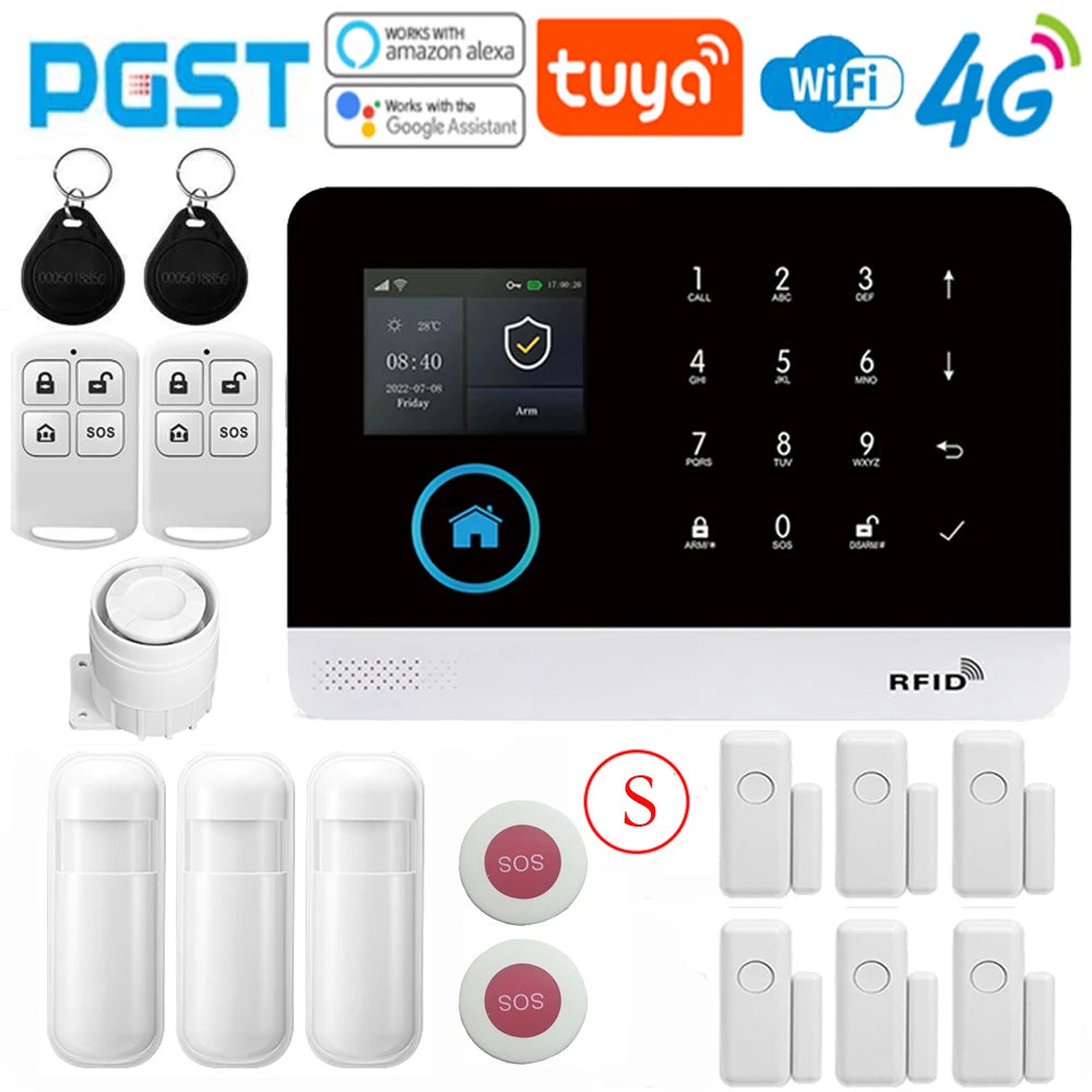 Sistema di allarme domestico PGST, 4G, WIFI, GSM, allarme di sicurezza, antifurto con sensore di movimento per porte, controllo tramite l'app Tuya Smart, compatibile con