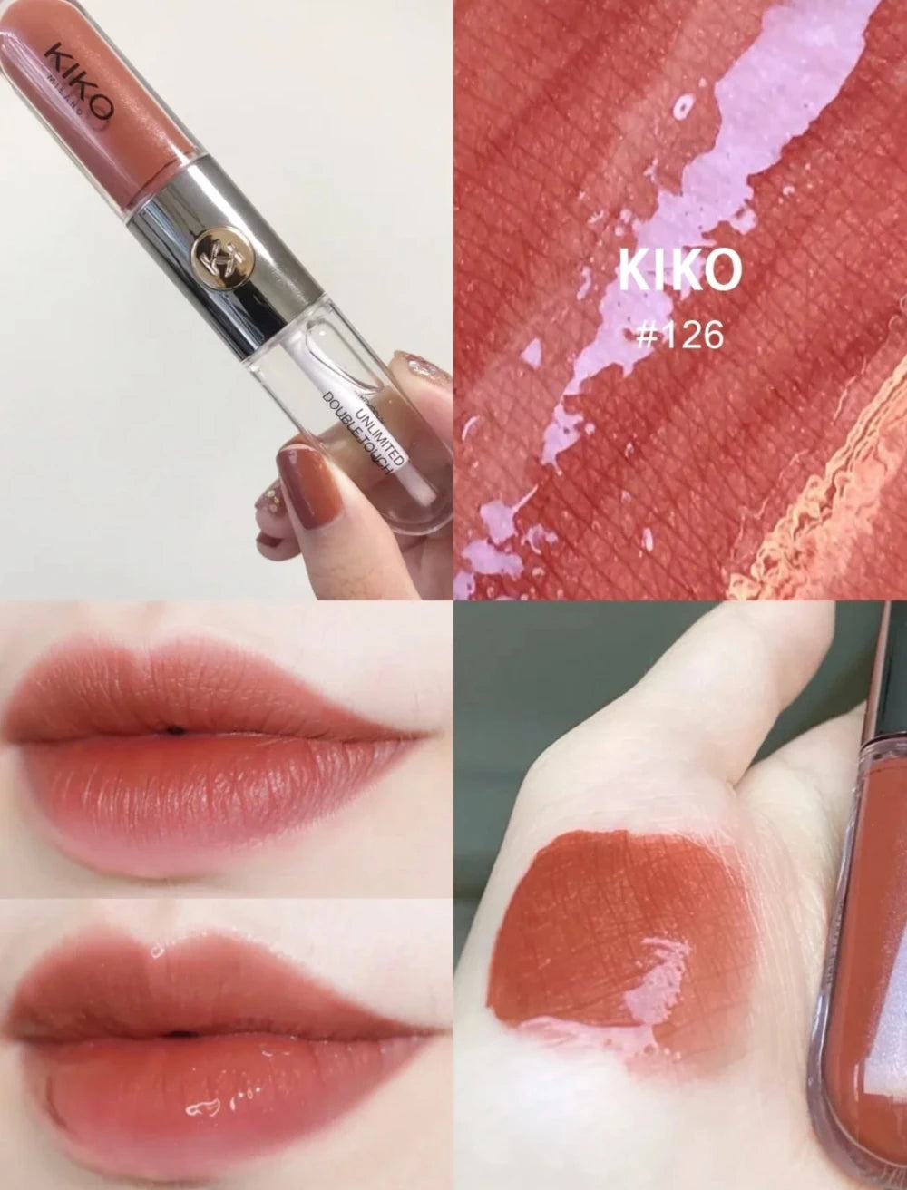 Rossetto KIKO Milano Double Touch 16 ore, non si trasferisce, a prova di sbavature, impermeabile, a prova di baci, lunga durata, fissaggio del colore, trucco liquido nude