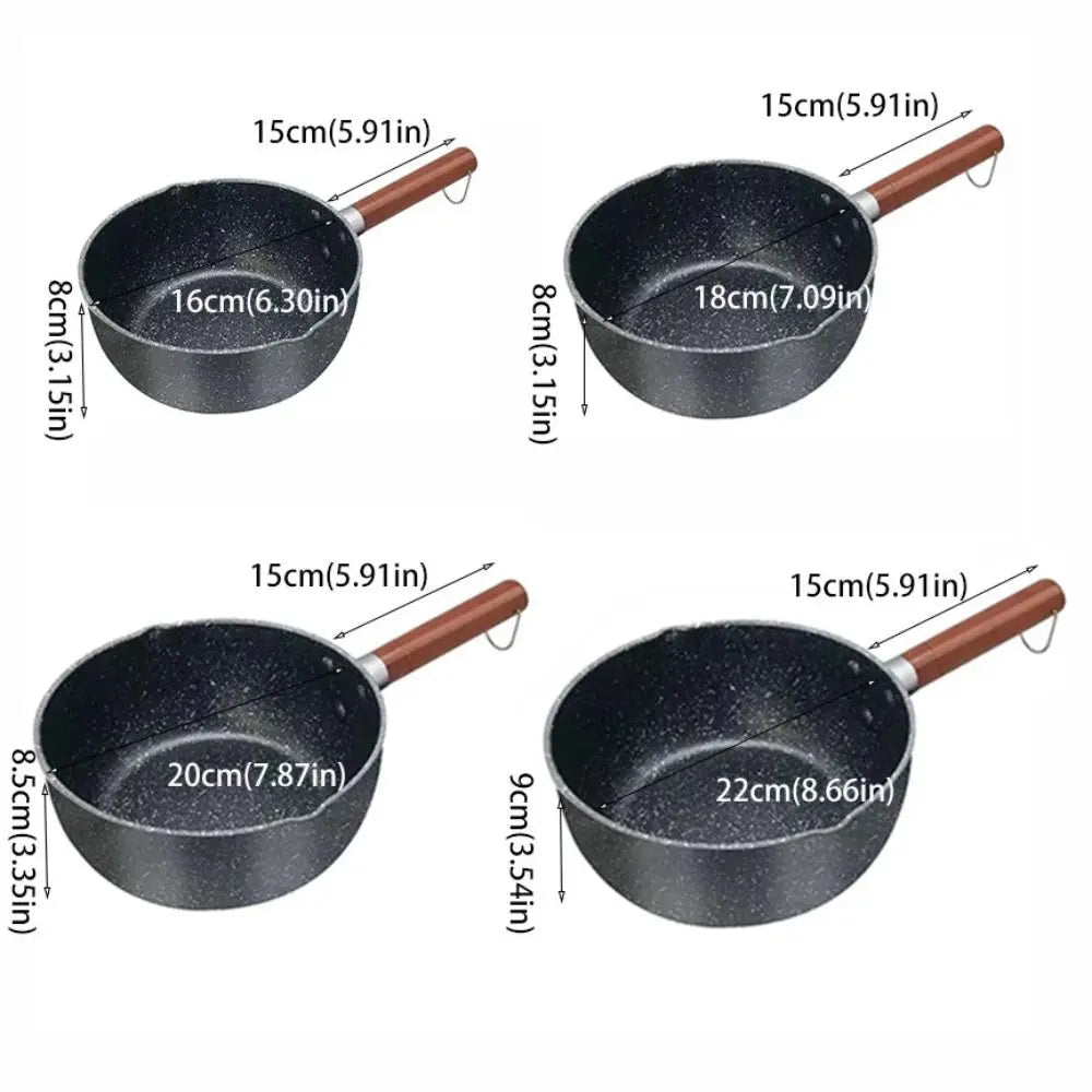 Pentola per il latte antiaderente Manico in legno Pentola per zuppa universale in stile giapponese con coperchio e beccuccio versatore Pentola per alimenti per bambini