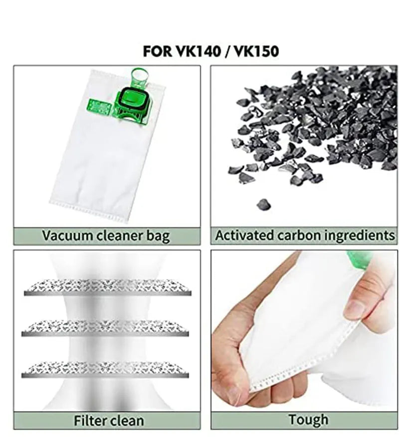 Kit di sostituzione del sacchetto per la polvere per Vorwerk VK140 VK150 FP 140/150 Aspirapolvere Filtro per la pulizia Sacchetto per la polvere Pezzi di ricambio Accessori