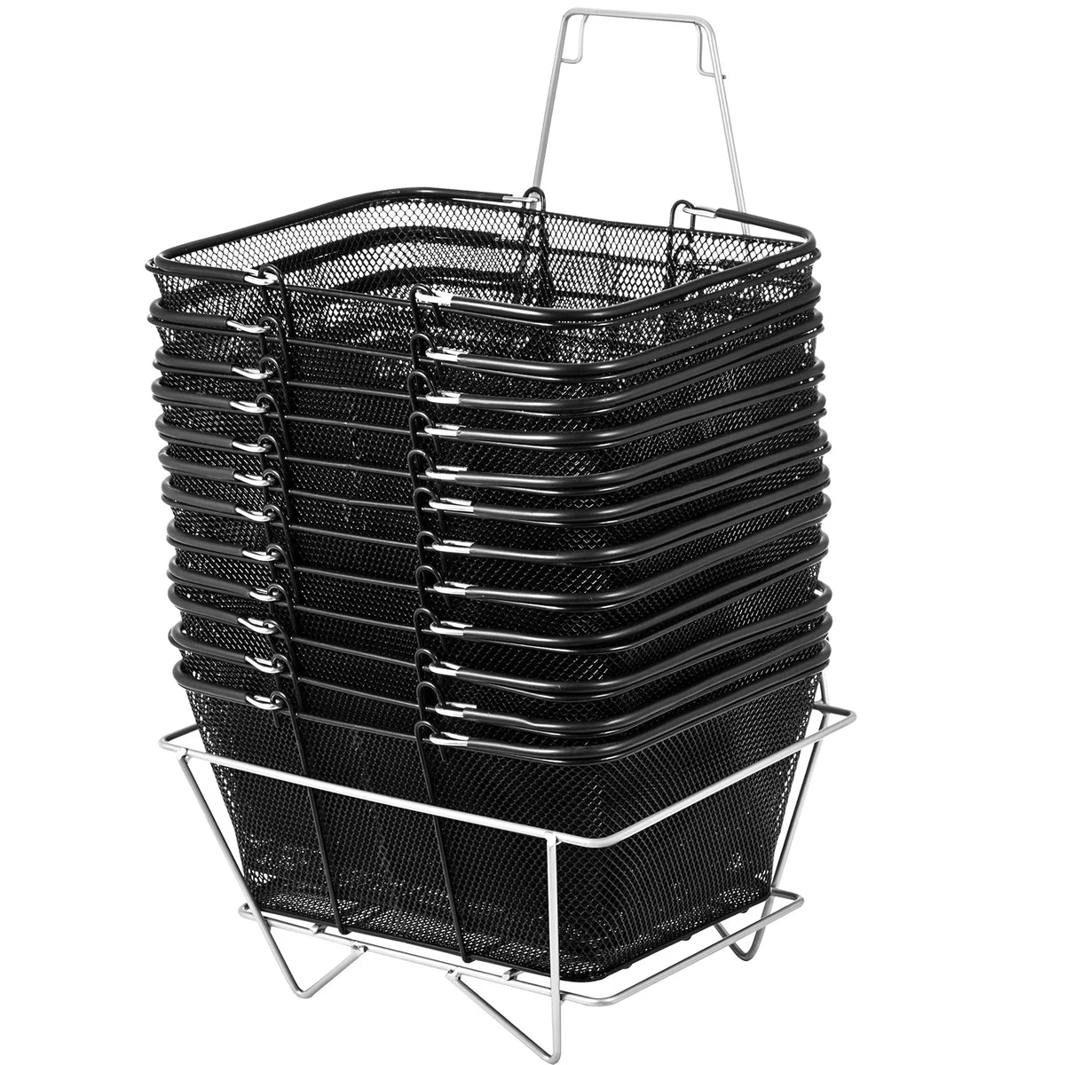 VEVOR Cestini Spesa con Manici, Cestino Spesa in Metallo Nero, Cestino Spesa Portatile in Filo, Set Cestini Spesa in Rete Metallica Nera per Supermercati, Spesa Negozi al Dettaglio, Nero 12 Pezzi