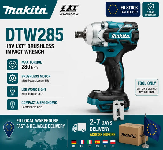 Makita DTW285 Avvitatore a Impulsi 18V 320N·m Senza Spazzole Senza Fili + Batteria 6.0Ah Utensile Elettrico ad Alta Coppia Disponibilità EU Spedizione 1-3 Giorni