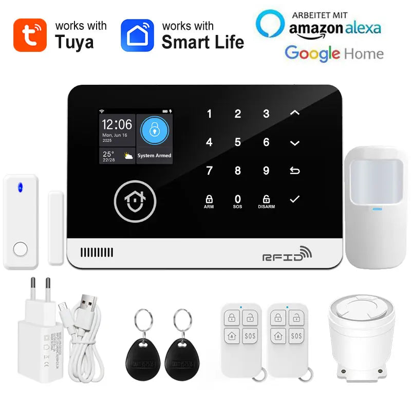 Sistema di allarme di sicurezza domestica Tuya Smart WiFi GSM - Tastiera touch Controllo APP RFID Antifurto wireless con volume regolabile