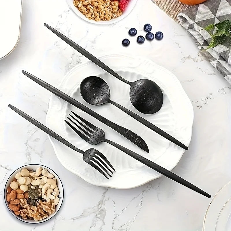 Set di posate in acciaio inossidabile, nero, 20 pezzi; posate portoghesi in acciaio inossidabile per 5 persone; eleganti posate occidentali; lavabili in lavastoviglie;