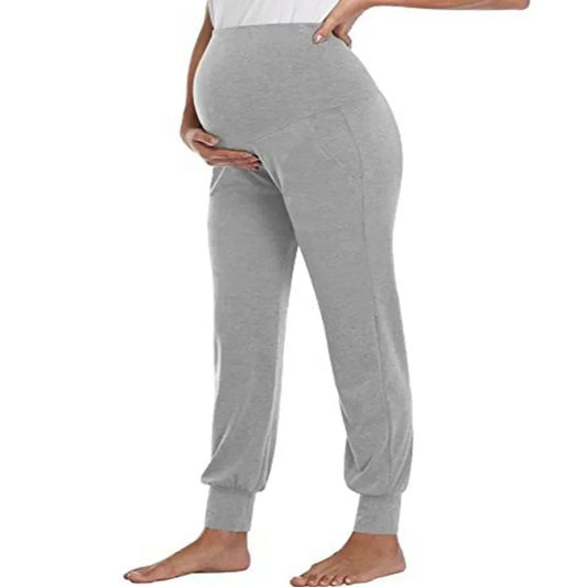 Pantaloni casual da donna premaman primaverili Premama Pantaloni da salotto elasticizzati a vita alta solidi per donne incinte Pantaloni da jogging con tasche