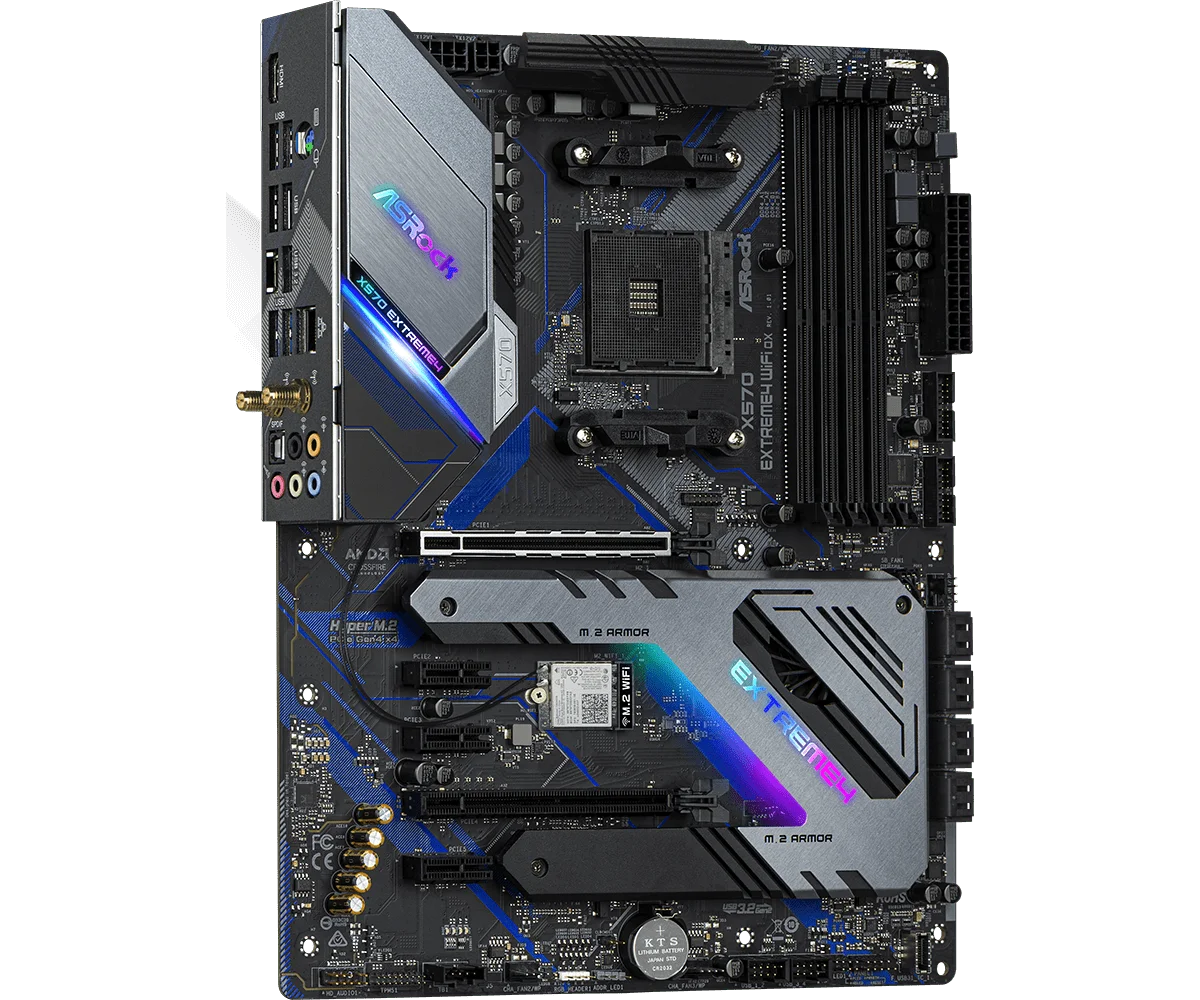 Scheda madre ASRock X570 Extreme4 WiFi ax, socket AM4, chipset AMD X570, supporto DDR4 fino a 128 GB, compatibile con CPU 5900, 5700, 4300, 2500, 3200, 5600, formato ATX.