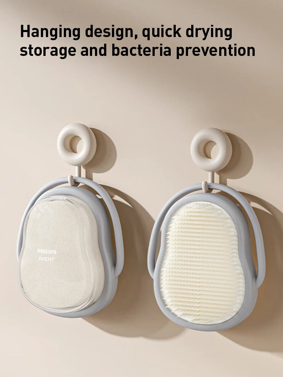 Philips Avent Spazzola per il lavaggio e il massaggio del bambino, doppia funzione, colore grigio nebbia, spazzola da bagno in morbido silicone per bambini da 0 a 12 anni