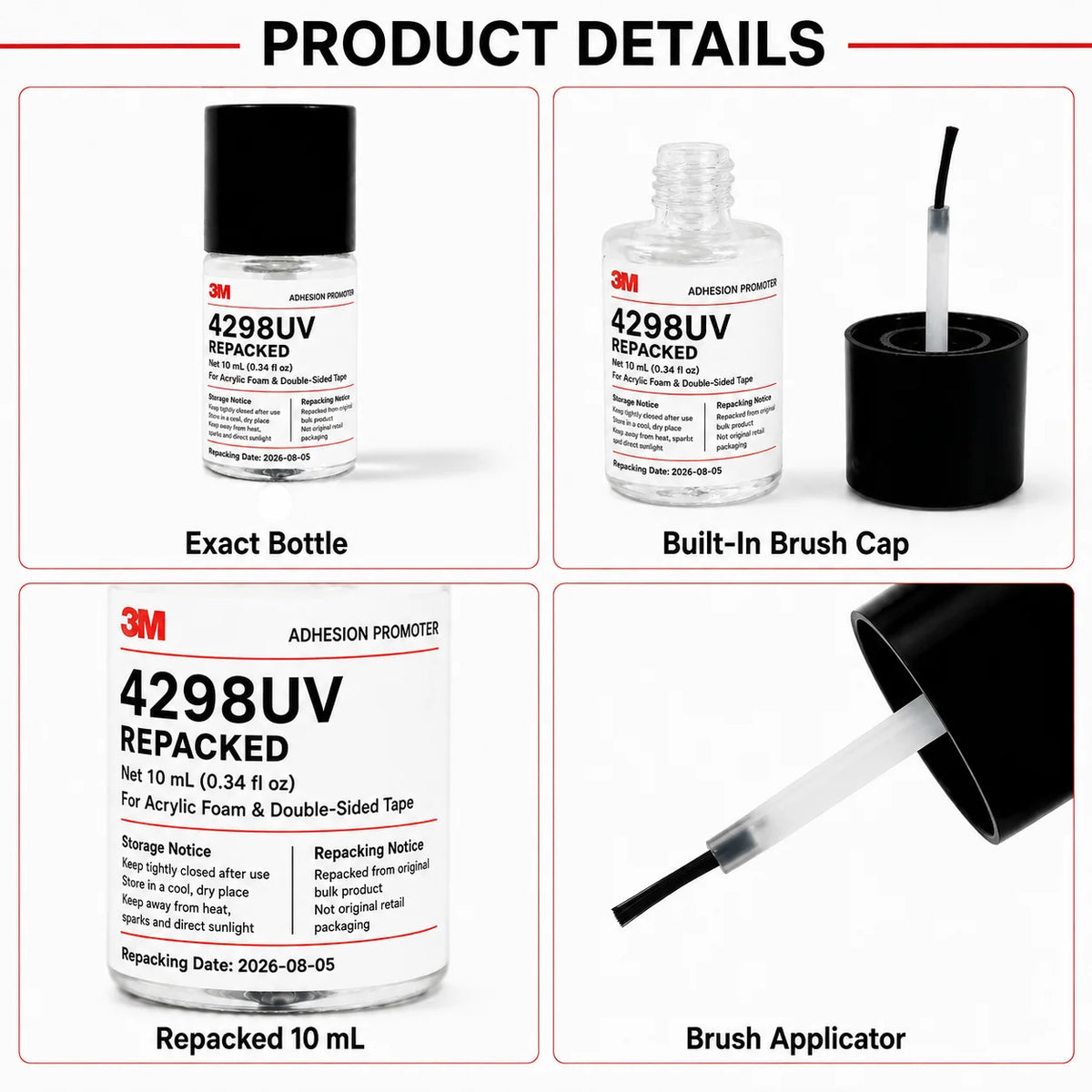 3M 4298UV Promotore di Adesione per Nastro Biadesivo in Schiuma Acrilica per Settore Automobilistico, Adesivo per Fissaggio di Rivestimenti in Plastica PP TPO EPDM ABS, 10ML