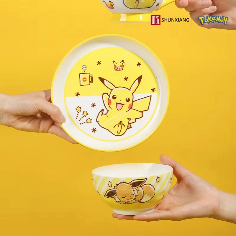 Set di Stoviglie in Ceramica Pokemon Autorizzato SHUNXIANG, Piatti con Motivi Cartoon, Set da Cena, Adatto al Microonde, per Casa, Ciotole