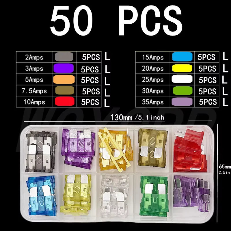 Kit combinato di fusibili per auto da 50-306 pezzi, mini, piccoli e medi, fusibili a lama per applicazioni marine e automobilistiche, 2A 3A 5A 10A 15A 20A 25A 30A 35A