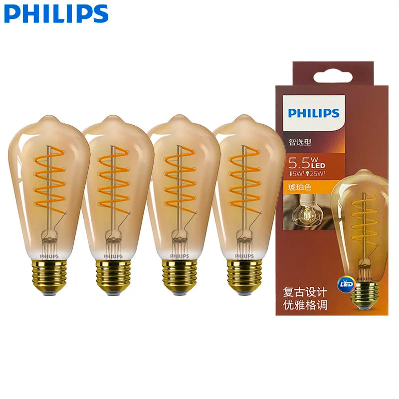 Philips LED ST64 E27 Luce decorativa 5,5 W = 25 W) Lampadine a filamento classiche Dimmerabili 220-240 V Lampade 2000 K Morbido caldo ambra Oro LED