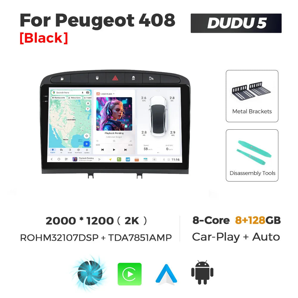 DUDUAUTO 512GB Wireless CarPlay Android Auto Per Peugeot 408 Per Peugeot 308 308SW Autoradio Lettore Multimediale DSP WIFI GPS AMP