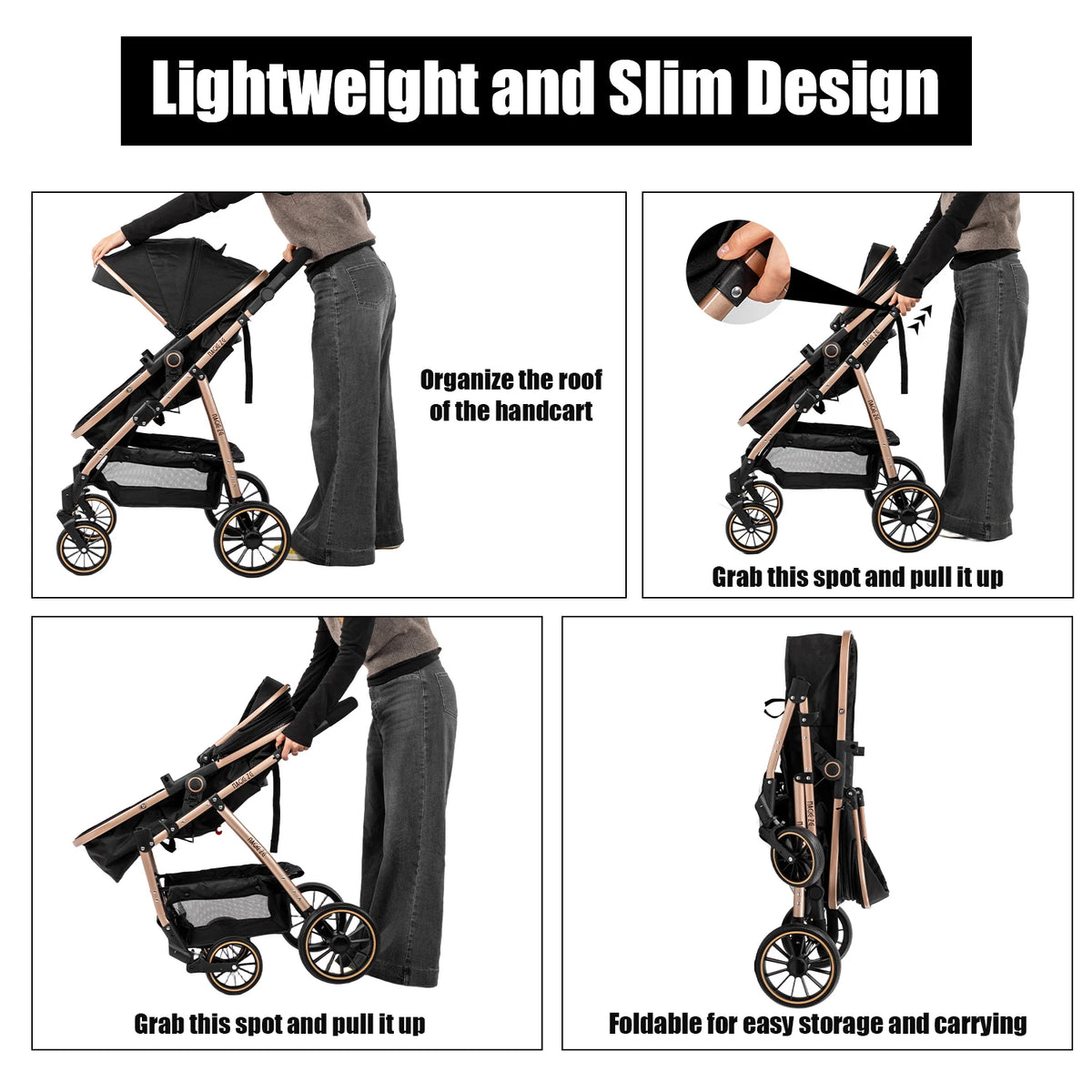 Passeggino 3-in-1 Pieghevole per Neonati con Seggiolino Auto, Sistema da Viaggio Leggero, Sicuro e Stabile, Nuovo Carrozzino