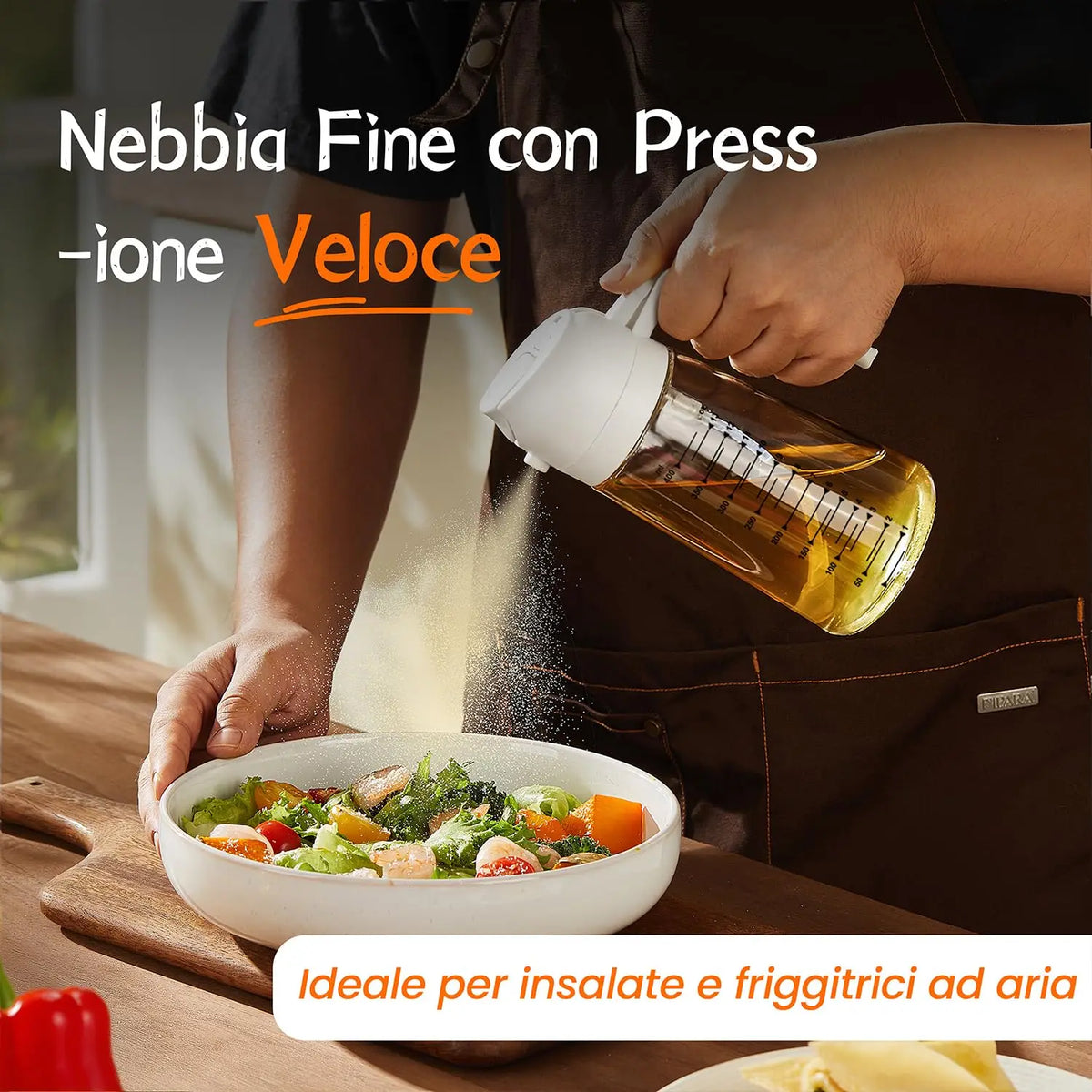 Spruzzino Olio per Friggitrice Aria 470ml, Dosatore Olio 2 in 1, Oliera Spray per Cucina, Insalata e Aceto, Accessori Cucina senza BPA