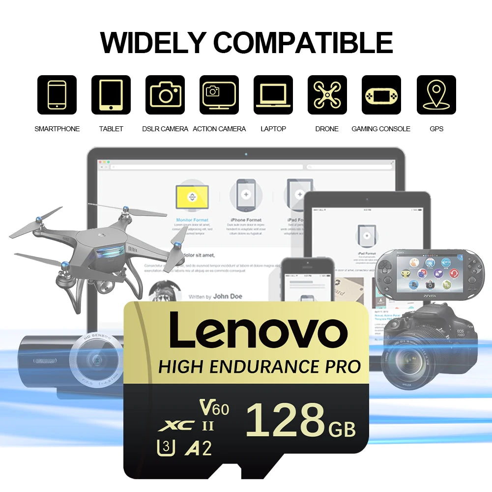 Scheda di memoria Micro SD TF ad alte prestazioni Lenovo, 1 TB, classe V60, A2, U3, per fotocamere d’azione DJI GoPro, 128 GB, 256 GB, 512 GB, scheda di memoria per droni.
