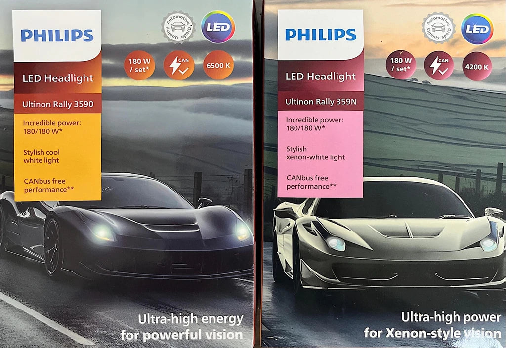 Philips LED 15000lm Ultinon Rally 3590 H4 H7 H8 H11 HB3 HB4 H19 HIR2 H1 Faro per auto 6500K Bianco Potenza massima 180W 12V 4200K U359N