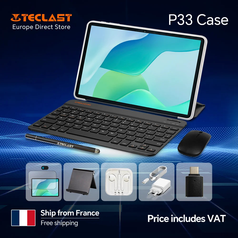 Teclast P33 Tablet Android 15 10.1" 9 GB di RAM (3 GB + 6 GB) 64 GB di ROM Allwinner A333 Custodia all-in-one/Tastiera/Mouse/Stilo/Cuffia