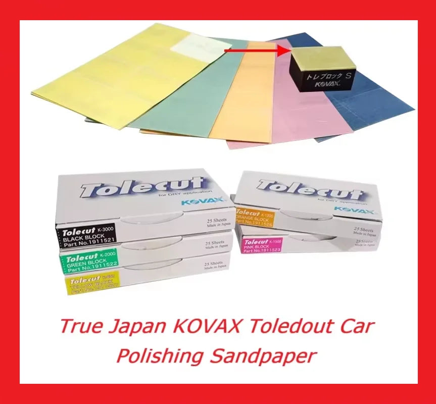 Set di Carta Abrasiva per Lucidatura Auto KOVAX Giapponese, 8 Pezzi, Grana 800-3000, Fogli Abrasivi per Riparazione Vernice e Finitura Liscia