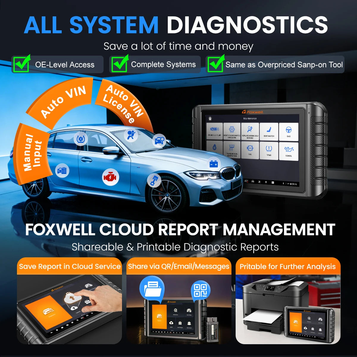 FOXWELL NT1009 Scanner Professionale OBD2, Strumento di Scansione Bidirezionale, Scanner Diagnostico per Tutti i Sistemi, Codifica ECU, CAN FD, FCA AutoAuth, Test Attivi, Mappatura Topologica, 35+ Servizi di Reset, Strumento