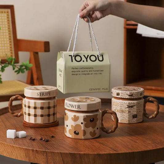 Tazze in ceramica retrò creative, alto livello di aspetto, tazze famose in Internet, souvenir di lusso leggero, tazze da caffè con LIDS