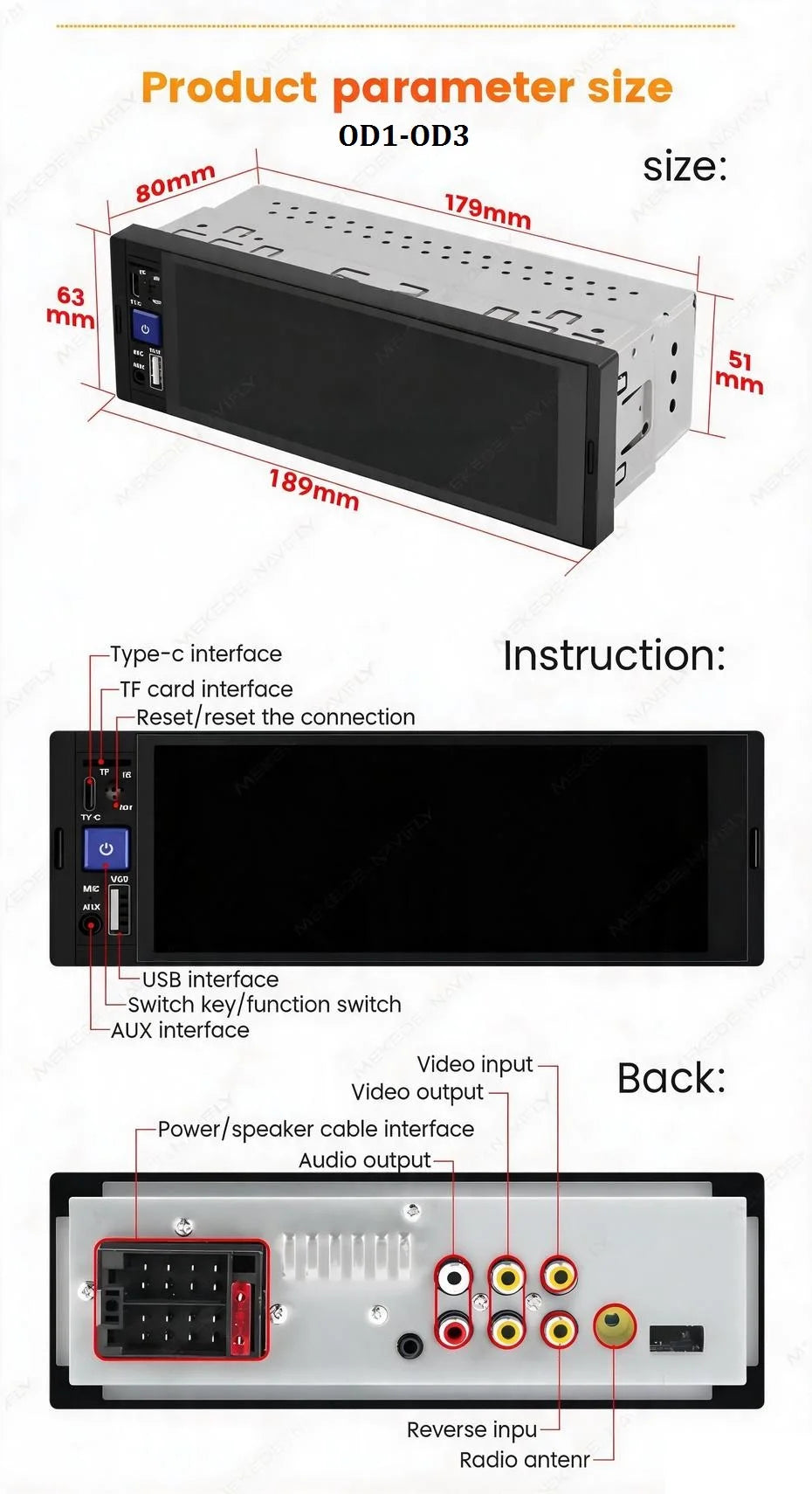 MEKEDE Lettore Video 4K da 5.2/6.86/6.88 Pollici, CarPlay Wireless, Android Auto, Radio FM Multimediale Universale 1DIN con USB Type-C, TF, AUX, ISO, RCA