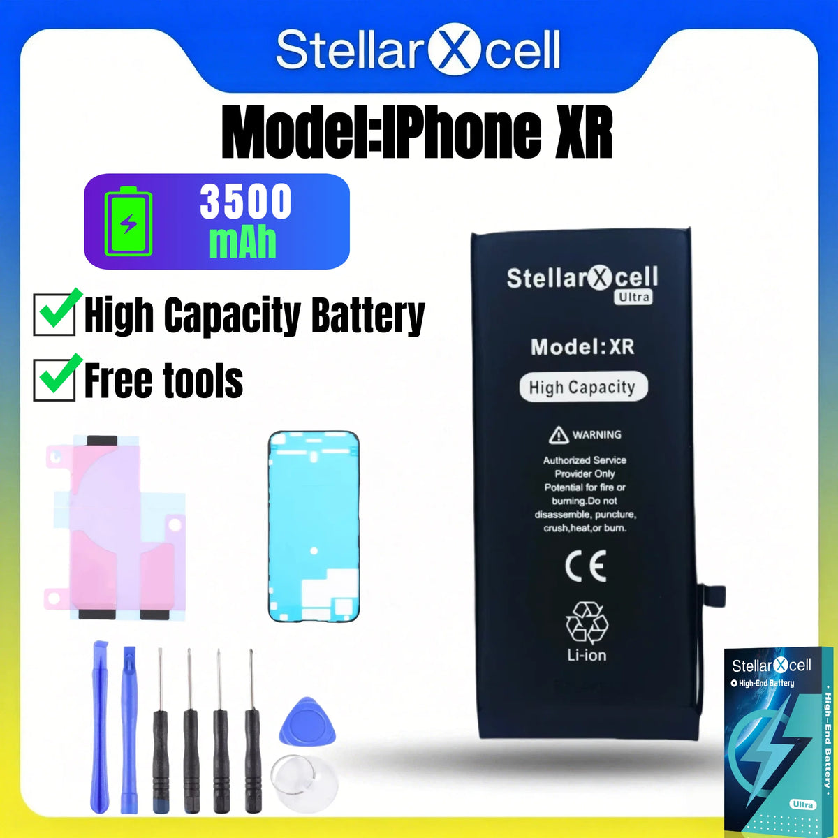 Batteria StellarXcell Ultra per iPhone, Spedita dalla Germania, per iPhone 7 8 X XR XS XSMAX 11 12 13 14 15 Mini Plus Pro Promax, Batteria ad Alta Capacità, Batteria di Alta Qualità, Batteria Sostitutiva per iPhone con Stru