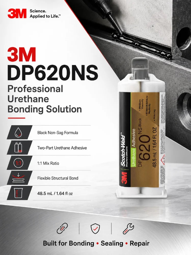 Adesivo Uretanico Originale 3M DP620NS Scotch-Weld 48.5ML Nero Non-Sciolmibile Colla Strutturale Bicomponente per Metallo Plastica Gomma Legno