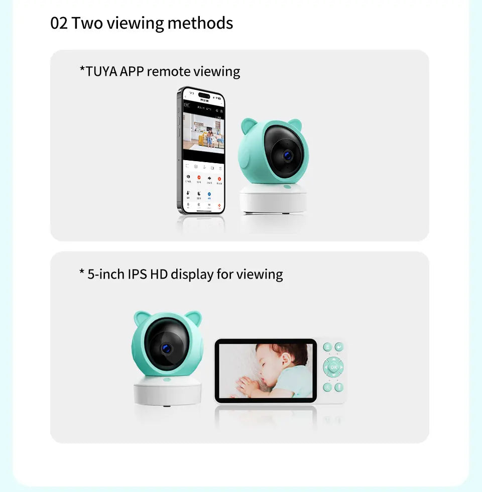 Danmini 2.4G 5 pollici Baby Monitor Tuya App Telecomando 1080P Videocamera Video Citofono bidirezionale Rilevazione movimento Monitor wireless