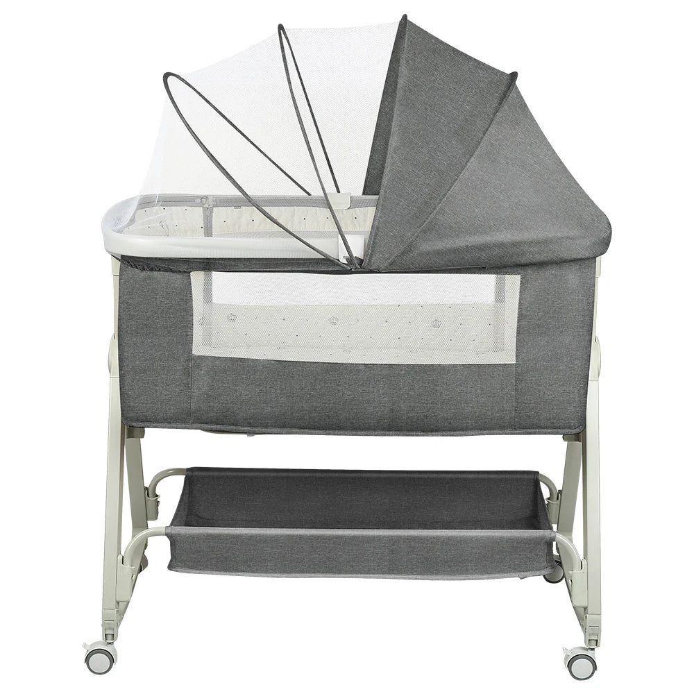 Culla 4-in-1 per Neonati, Culla Co-sleeping con Ruote Integrate, con Materasso e Zanzariera, Grigio, 91L X 50L X 68-81H Cm